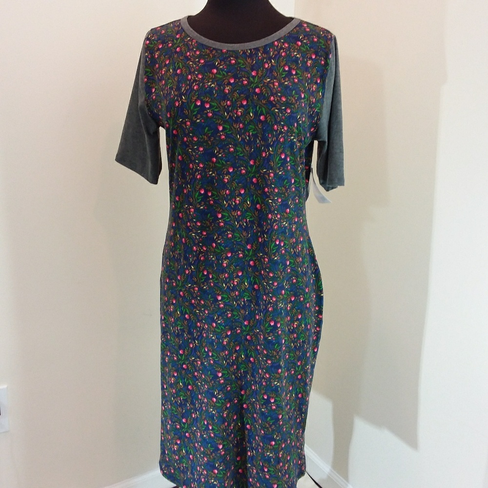 Lularoe NWT Julia Shirtdress Gray Floral Jersey